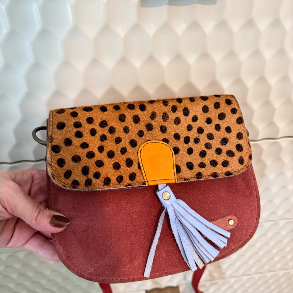 Lisboa Leopard Print and Suede Crossbody Bag with Tassel